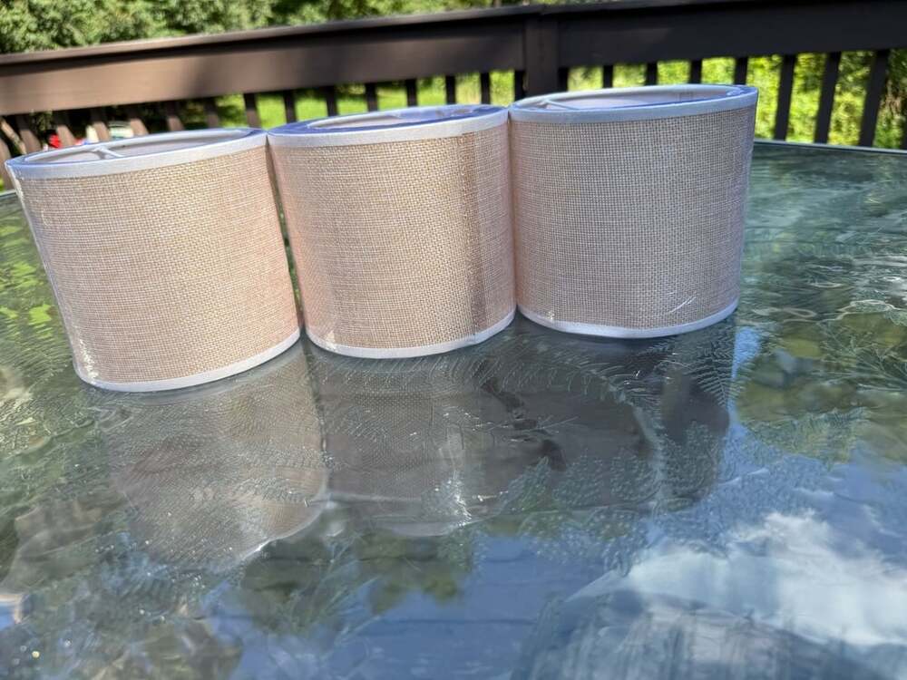 Set of 3 Beige Burlap Fabric Drum Lamp Shades